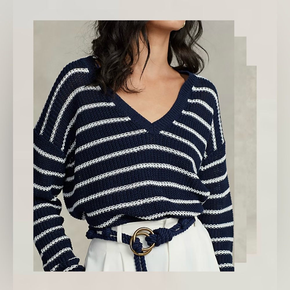 Polo Ralph Lauren Striped Linen V Neck Sweater